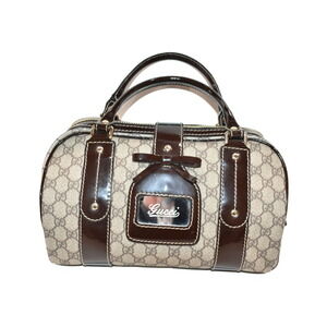 GUCCI GG Supreme Boston Bag Brown Mirror Handbag Located